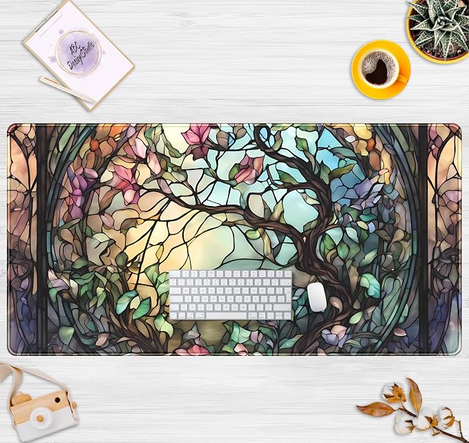 Stained Glass Tree Desk Mat Cartoon Tree Gaming Mouse Pad Large XXL Extended - Image 2