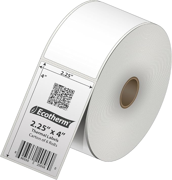 2.25" x 4" Thermal Labels | 6 Rolls | 4200 Labels | fits Zebra, Offnova Thermal - Image 2
