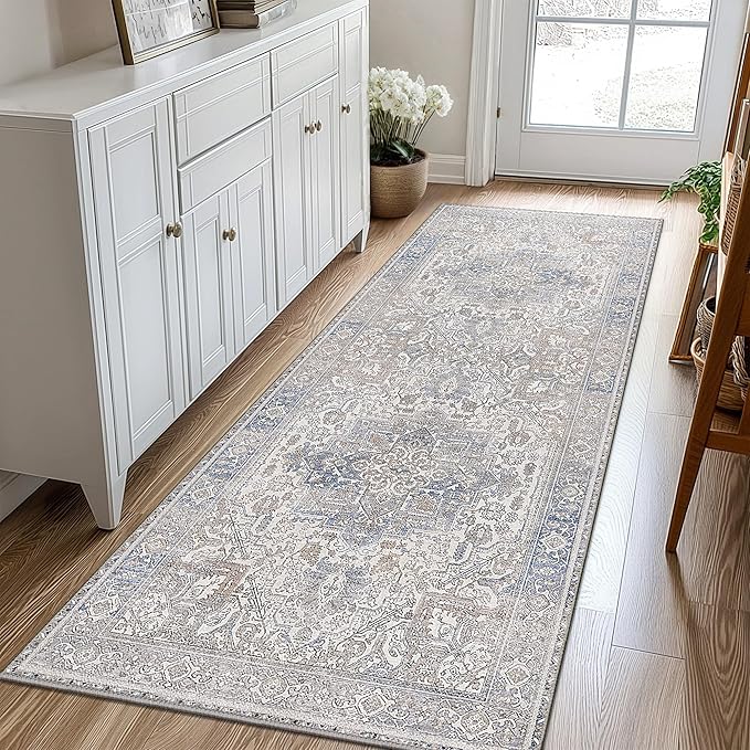 GENIMO 2'6"x8 Runner Rugs for Hallway, Machine Washable Non Slip Vintage Retro by GENIMO