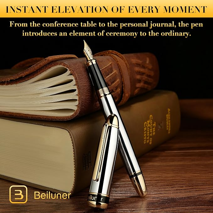 BEILUNER 315 Silver Chrome Fountain Pen, Stunning Luxury Pens - Image 3