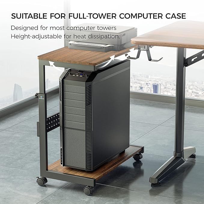 EUREKA ERGONOMIC PC Stand Computer Cart, Height Adjustable Tower Stand 2-Tier - Image 5