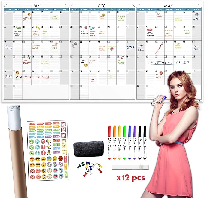 CLEVER CLEAN Large Dry Erase Wall Calendar by CleverClean