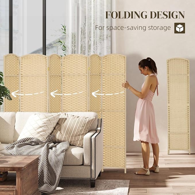 HOMCOM Room Divider, 6 Panel Folding Privacy Screen, 5.6' Tall Freestanding - Image 4