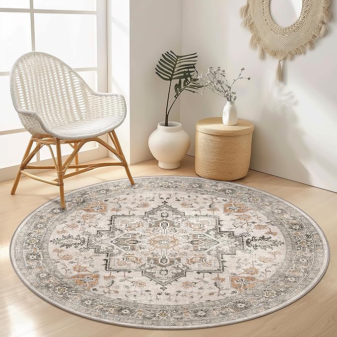 GENIMO 5FT Round Area Rugs for Living Room, Circle Rugs Machine Washable Low by GENIMO