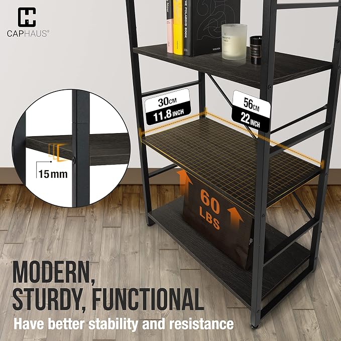 CAPHAUS 4 Tier Bookshelf, 24 Inch Width Free Standing Shelf, Bookcase Shelf - Image 6
