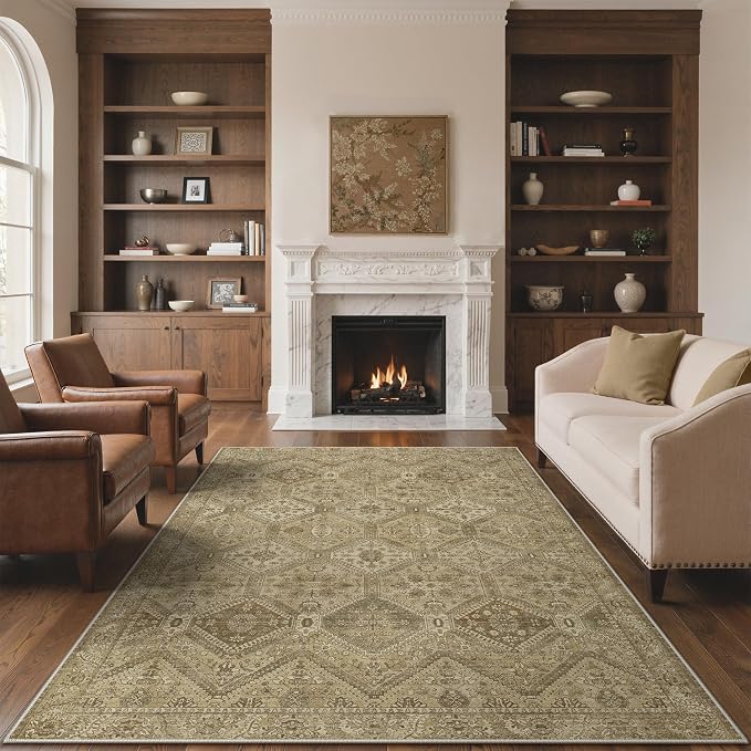 GENIMO 9x12 Area Rugs for Living Room, Machine Washable Non Slip Vintage Rugs by GENIMO
