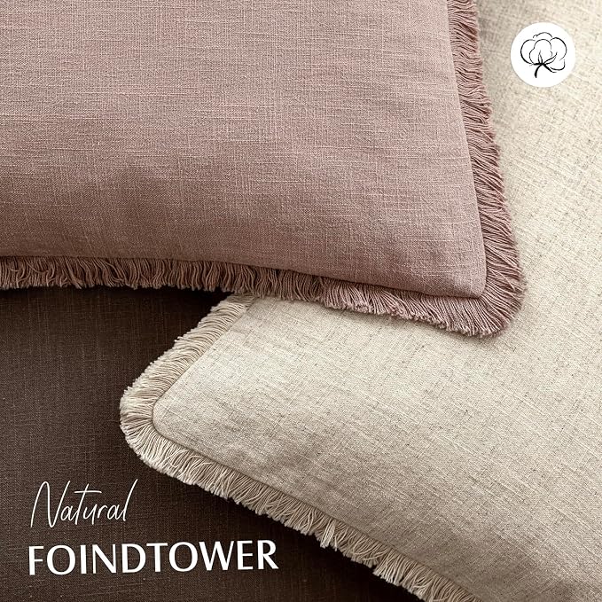 Foindtower Set of 2 Decorative Linen Fringe Lumbar Throw Pillow Covers - Image 4
