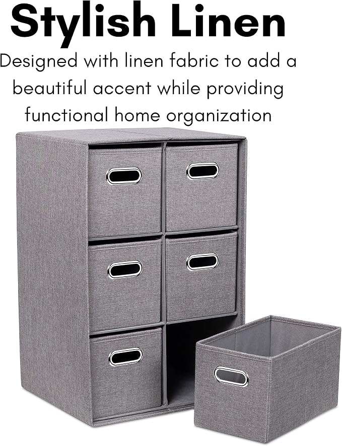 BIRDROCK HOME Linen Cube Organizer Shelf w/ 6 Storage Fabric Bins - Image 9