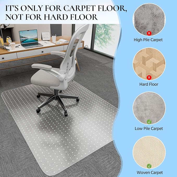 HOMEK Office Chair Mat for Carpet, Transparent Carpet Protector Mat for Office - Image 3
