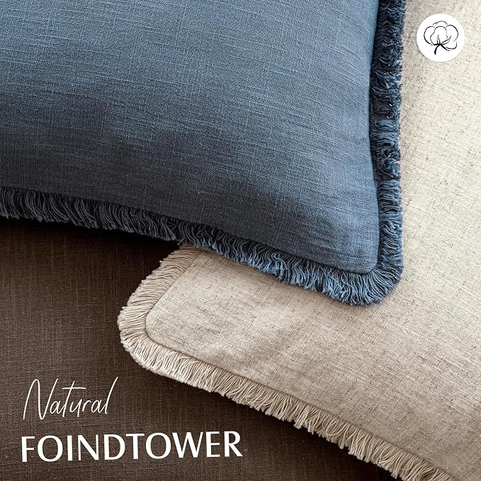 Foindtower Set of 2 Decorative Linen Fringe Throw Pillow Covers Cozy Boho - Image 4