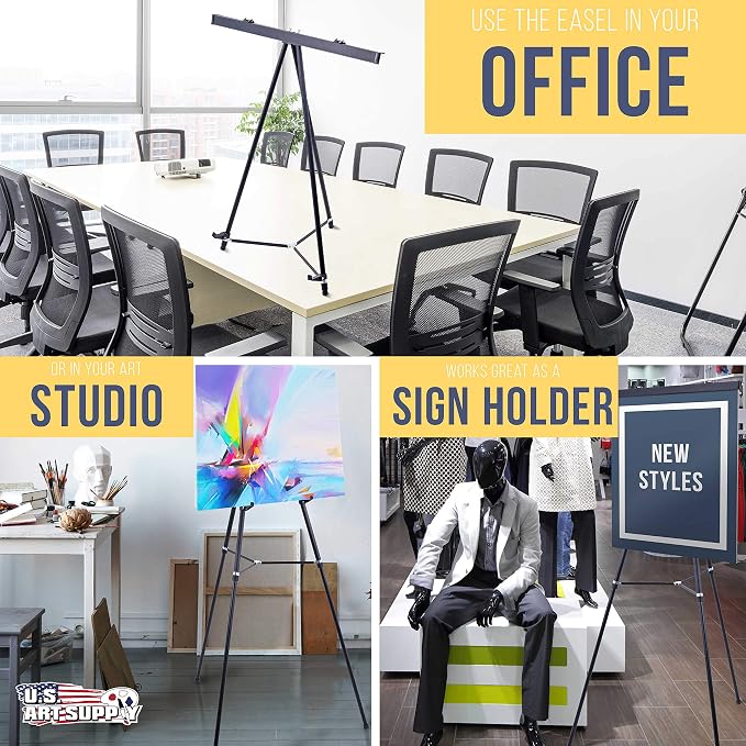 U.S. Art Supply 66" High Boardroom Black Aluminum Flip Chart Easel & - Image 5