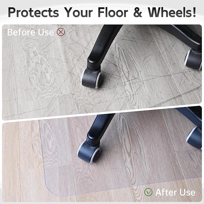 Office Chair Mat for Hardwood Floor, 1/8" Thick 53"x 45" Crystal Clear Hard - Image 3