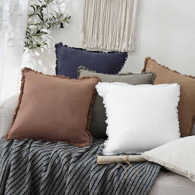 Foindtower Set of 2 Decorative Linen Fringe Throw Pillow Covers Cozy Boho - Image 5