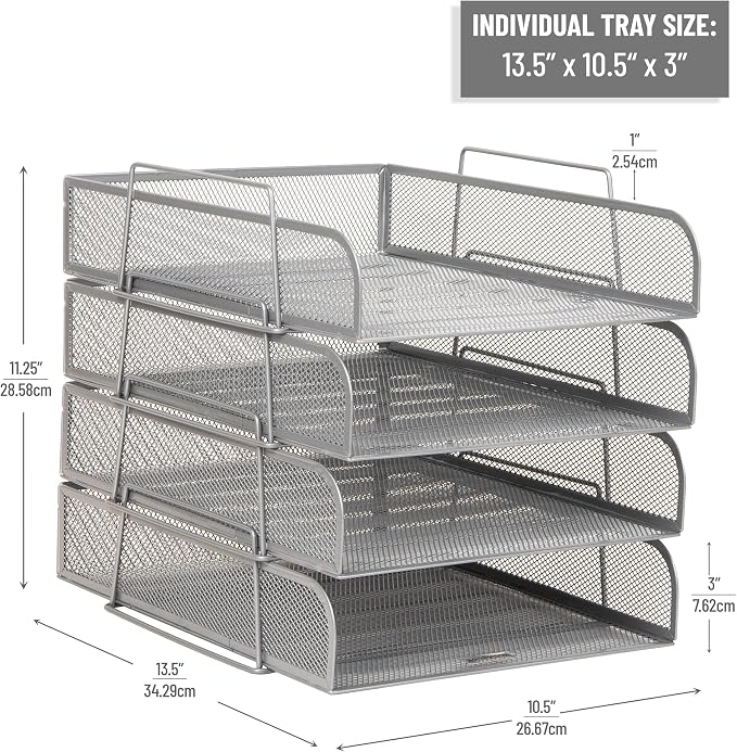 Mind Reader Stackable Paper Tray, Desktop Organizer, File Storage, Metal Mesh - Image 3