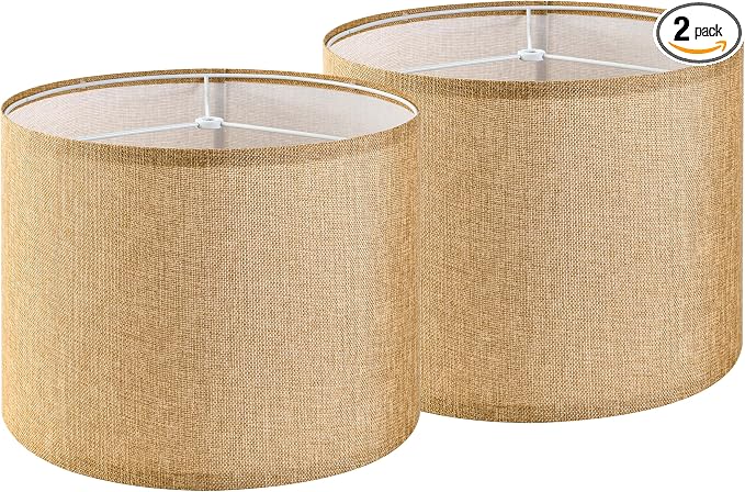 GO&SO Set of 2 Brown Medium Drum Lamp Shades 13" Top x 13" Bottom x 10" High by GOSO