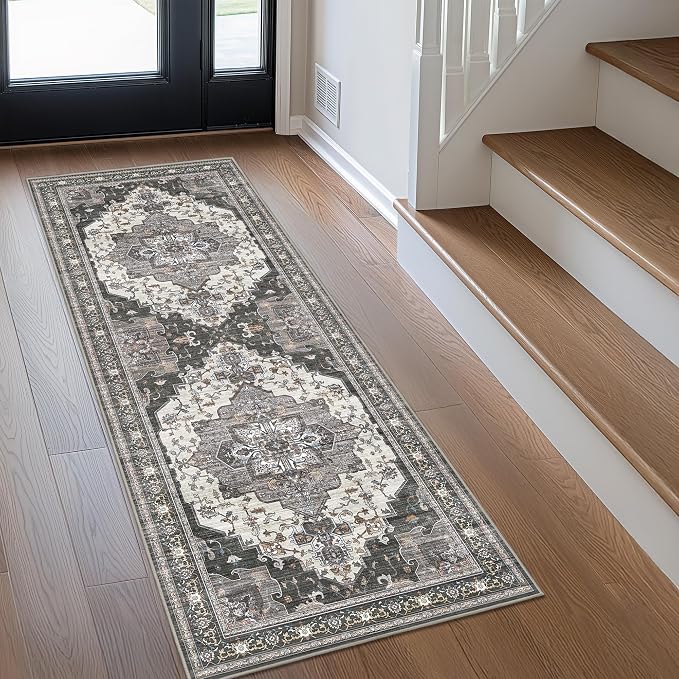 GENIMO 2X7 Hallway Runner Rug, Machine Washable Non Slip Vintage Floral - Image 2
