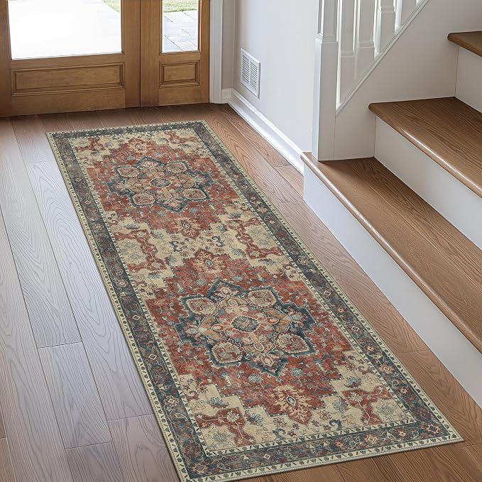 GENIMO 2'6''x8 Runner Rugs for Hallway, Machine Washable Non Slip Vintage Rugs by GENIMO