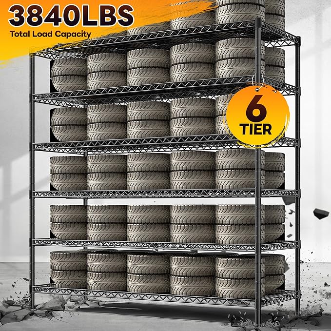 REIBII 83" H Storage Shelves 3840LBS Metal Shelving Unit 6 Tier Wire Shelving - Image 4
