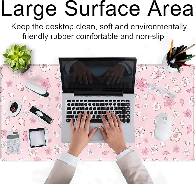 LuckyCow Pink Cherry Blossom Large Mouse Pad XXL 31.5''x15.7'', Pastel Anime - Image 4