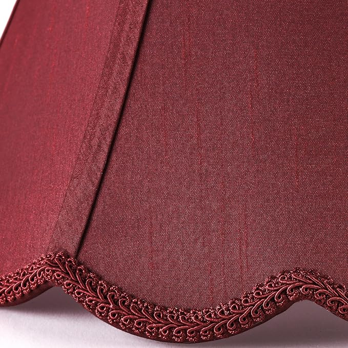 GOSO Scallop Burgundy Lamp Shades Set of 2 Medium Red, Bell Lamp Shade - Image 3