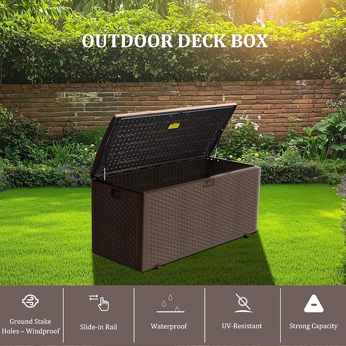 PATIOEASY 180GAL Deck Box -Grey, Wheeled Footlocker, Waterproof Resin Storage - Image 5