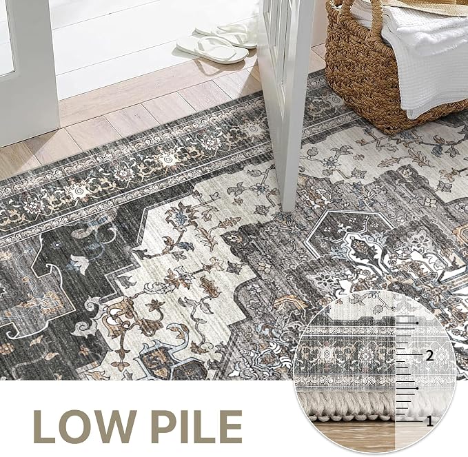 GENIMO 2X7 Hallway Runner Rug, Machine Washable Non Slip Vintage Floral - Image 4