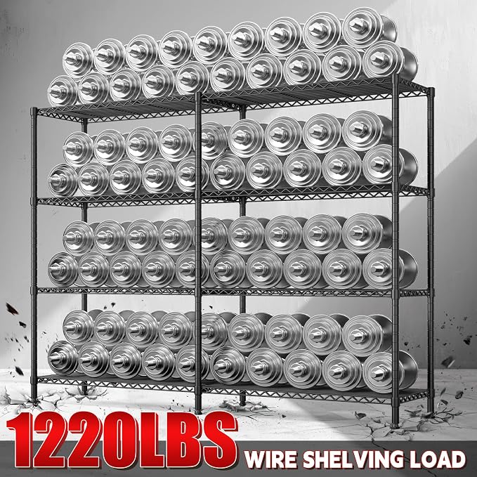 REIBII 61.7''W Storage Shelves Load 1220LBS Wire Shelving Unit 4 Tier Metal - Image 7