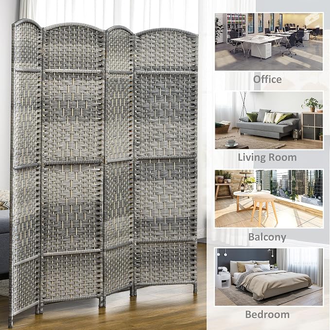 HOMCOM 6 Panel Room Divider, Hand-Woven Freestanding Wall Partition - Image 6