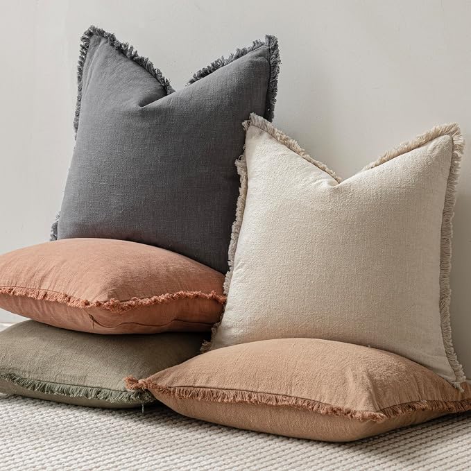 Foindtower Set of 2 Decorative Linen Fringe Throw Pillow Covers Cozy Boho - Image 6