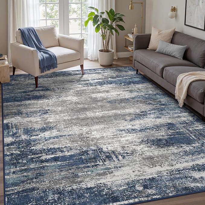 GENIMO 3x5 Area Rugs for Living Room, Machine Washable Non Slip Blue Rugs by GENIMO