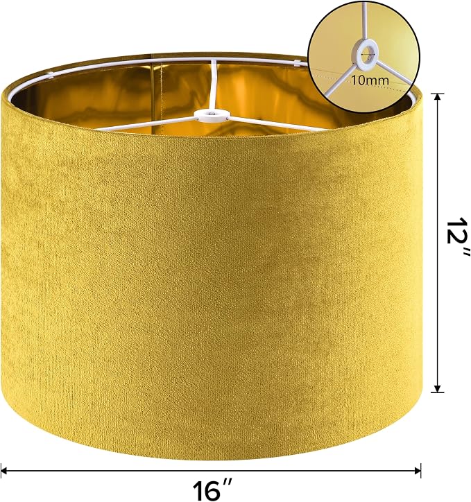 GO&SO Set of 2 Large Drum Yellow Velvet Lamp Shade -16" Top x 16" Bottom x 12" - Image 2