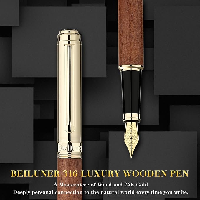 BEILUNER 316 Fountain Pen, Stunning Luxury Rosewood, 24K Gilded Nib, Gorgeous - Image 2