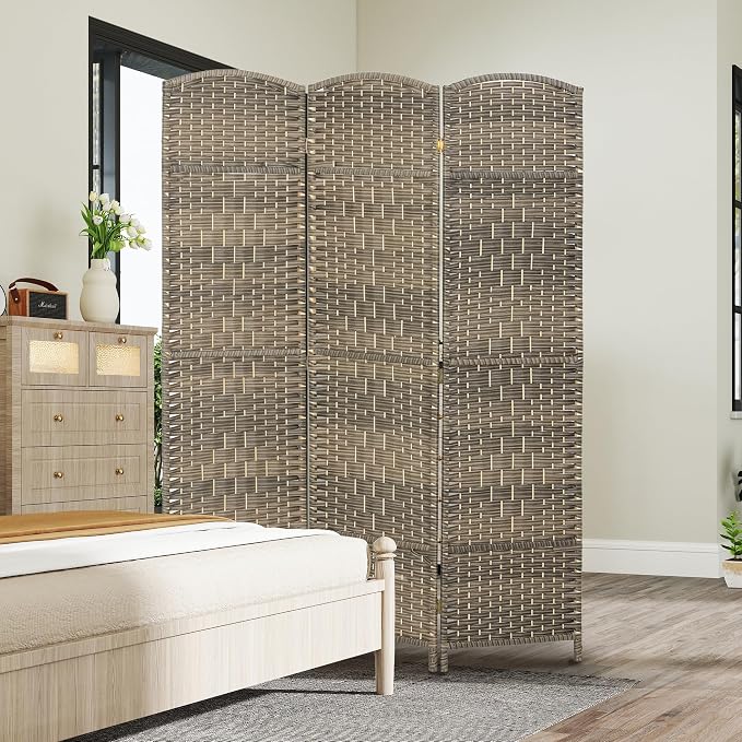 HOMCOM 3 Panel Room Divider, Hand-Woven Freestanding Wall Partition - Image 8