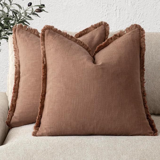 Foindtower Set of 2 Decorative Linen Fringe Throw Pillow Covers Cozy Boho by Foindtower