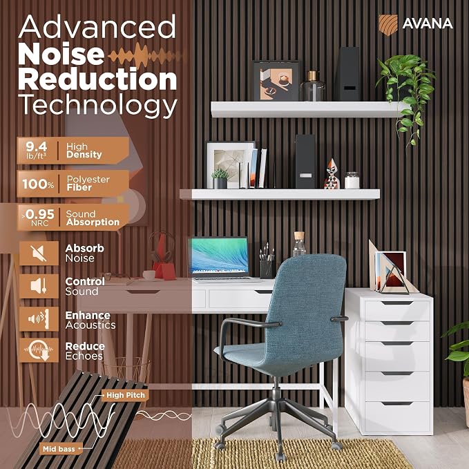 Avana Acoustic Wood Wall Panels – 94.4 x 12.6 Inch Dark Walnut Acoustic Panels - Image 5