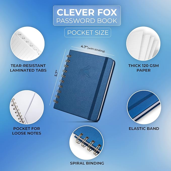 Clever Fox Password Book Spiral – Mini Internet Address & Password Organizer - Image 2