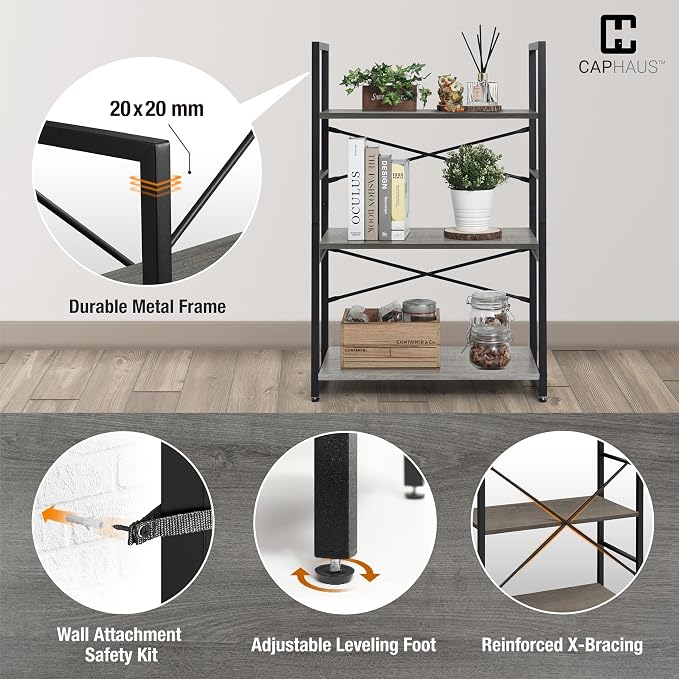 CAPHAUS 3 Tier Small Bookshelf, 24 Inch Width Free Standing Shelf, Bookcase - Image 5