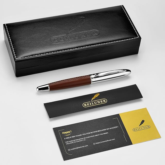 BEILUNER 318 Luxury Leather Pen, Hand-Stitched Premium Leather, Chrome-Plated - Image 8
