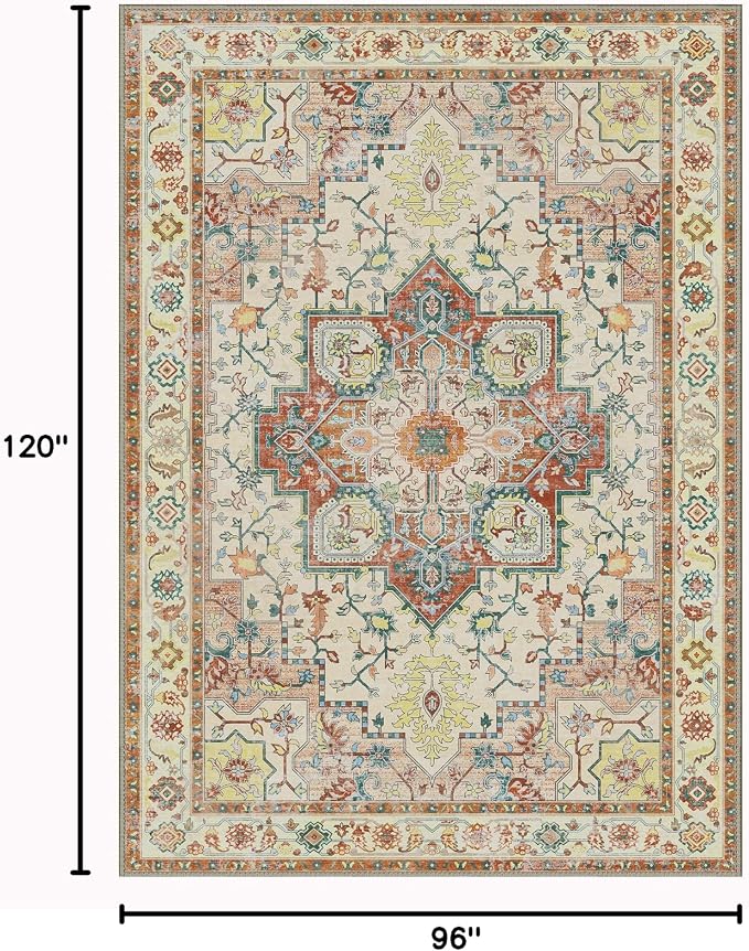 GENIMO 8x10 Area Rugs for Living Room, Machine Washable Non Slip Vintage Retro - Image 2