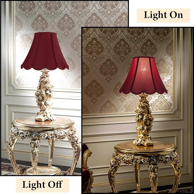 GOSO Scallop Burgundy Lamp Shades Set of 2 Medium Red, Bell Lamp Shade - Image 6
