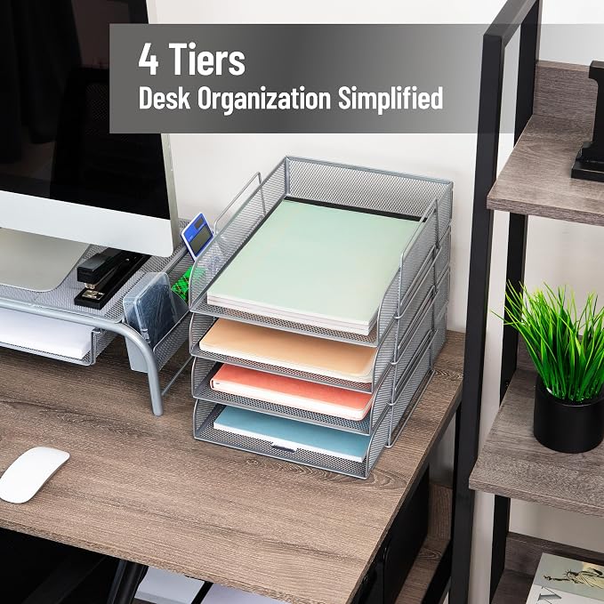 Mind Reader Stackable Paper Tray, Desktop Organizer, File Storage, Metal Mesh - Image 2