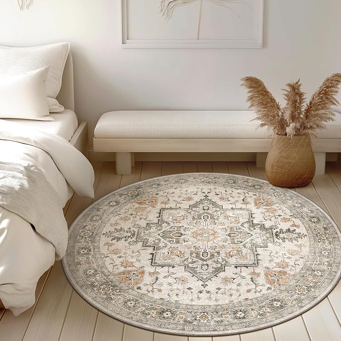GENIMO 5FT Round Area Rugs for Living Room, Circle Rugs Machine Washable Low - Image 8