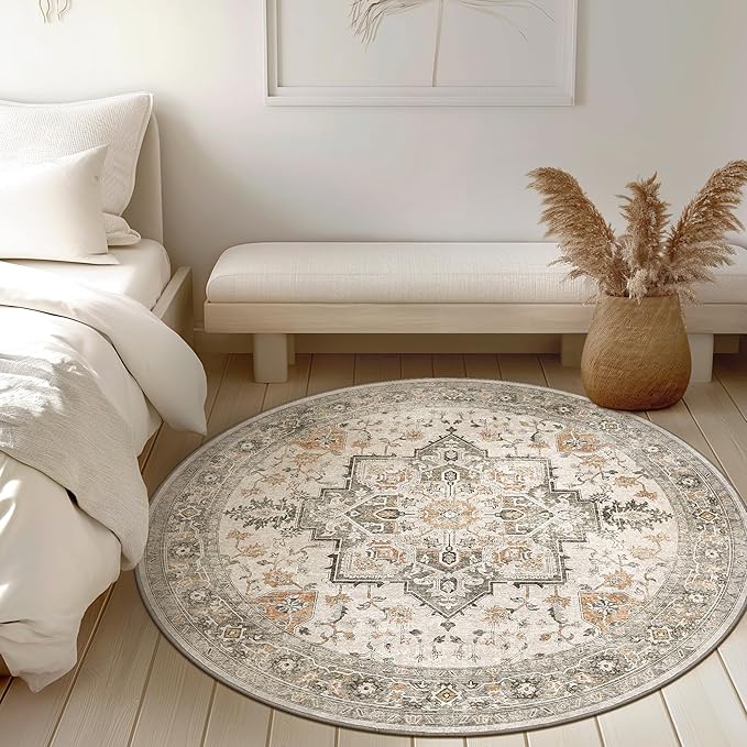 GENIMO 8FT Round Area Rugs for Living Room, Circle Rugs Machine Washable Low - Image 2
