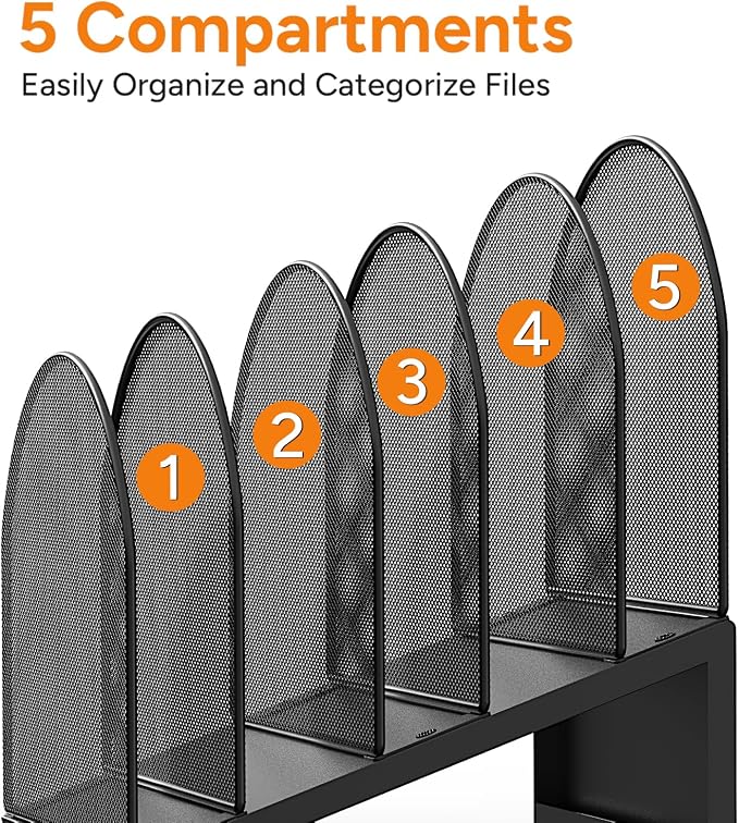 OUTIOE 5-Section Desk File Organizer, Metal Mesh Folder Organizer - Image 6