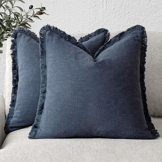 Foindtower Set of 2 Decorative Linen Fringe Throw Pillow Covers Cozy Farmhouse by Foindtower