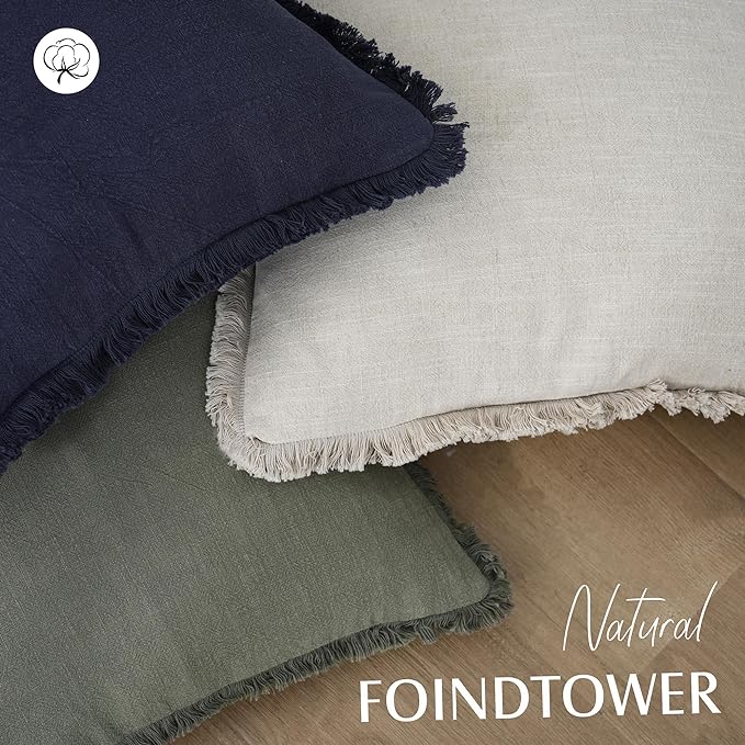 Foindtower Set of 2 Decorative Linen Fringe Throw Pillow Covers Cozy Farmhouse - Image 4