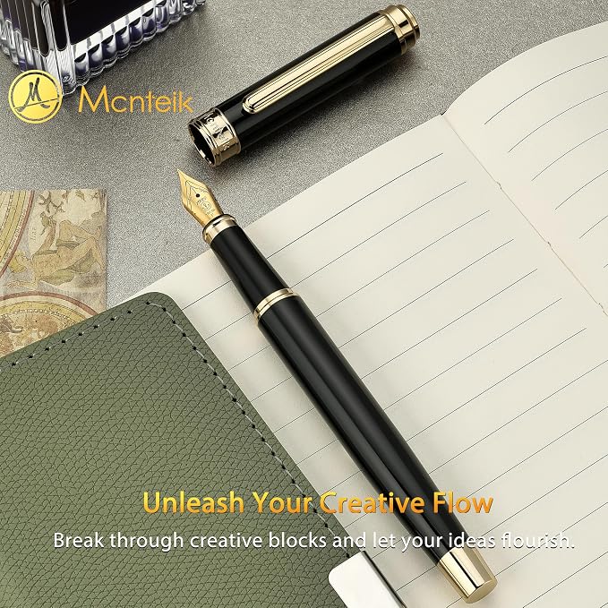 MCNTEIK 317 Fountain Pen, Stunning Luxury Black Piano Lacquer, 18K Gilded Nib - Image 8
