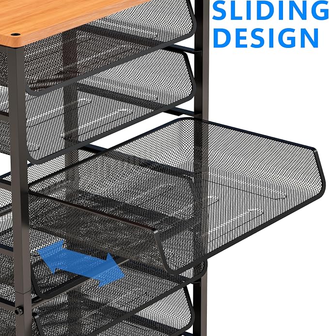 Simple Trending 12 Tier Rolling File Cart, Wood Desk File Organizer - Image 5