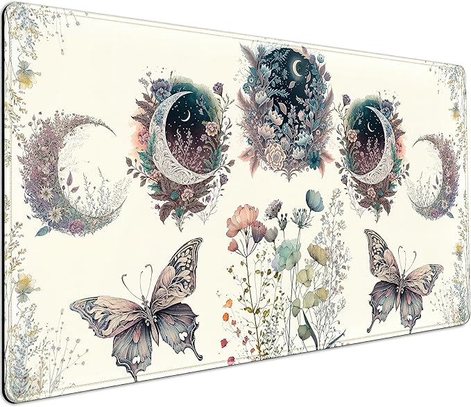 Beige Flowers Desk Mat Mousepad Cute Boho Plants Large Extended Gaming Mouse by DCJJM