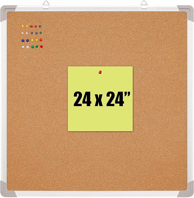 Cork Board Set - Bulletin Corkboard 24 x 24 inch Framed - Wall Hanging Message by Navy+Penguin
